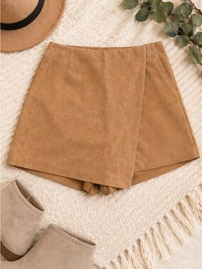 HYFVE Tan Faux Suede Wrap Skort